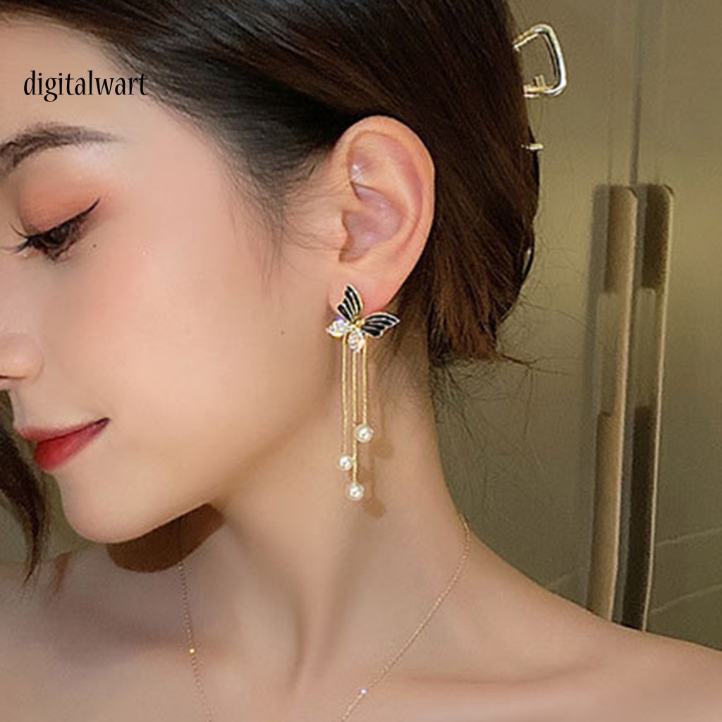 Kỹ Thuật Số| 1 Đôi Bông Tai Dáng Dài Hình Bướm Đính Ngọc Trai Giả Thời Trang Cho Nữ