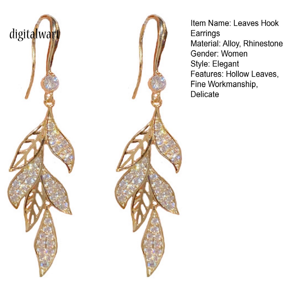 Kỹ Thuật Số| 1 Đôi Bông Tai Móc Hình Chiếc Lá Đính Đá Thời Trang Dành Cho Nữ
