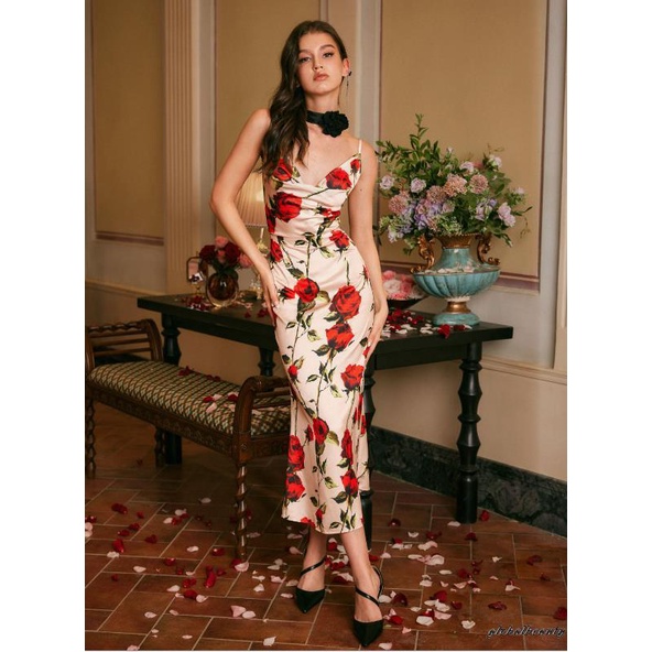 Đầm Hai Dây Dáng Dài Ôm Sát Hở Lưng In Họa Tiết Hoa Thời Trang Mùa Hè Cho Nữ