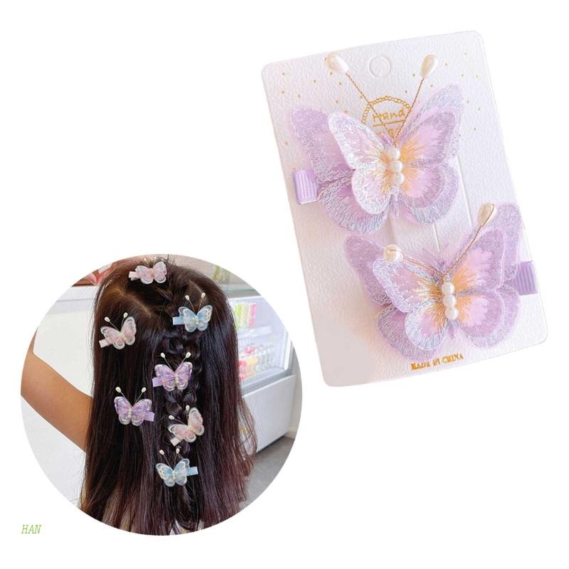 Set 2 Kẹp Tóc Hình Bướm Thêu Xinh Xắn Cho Bé Gái