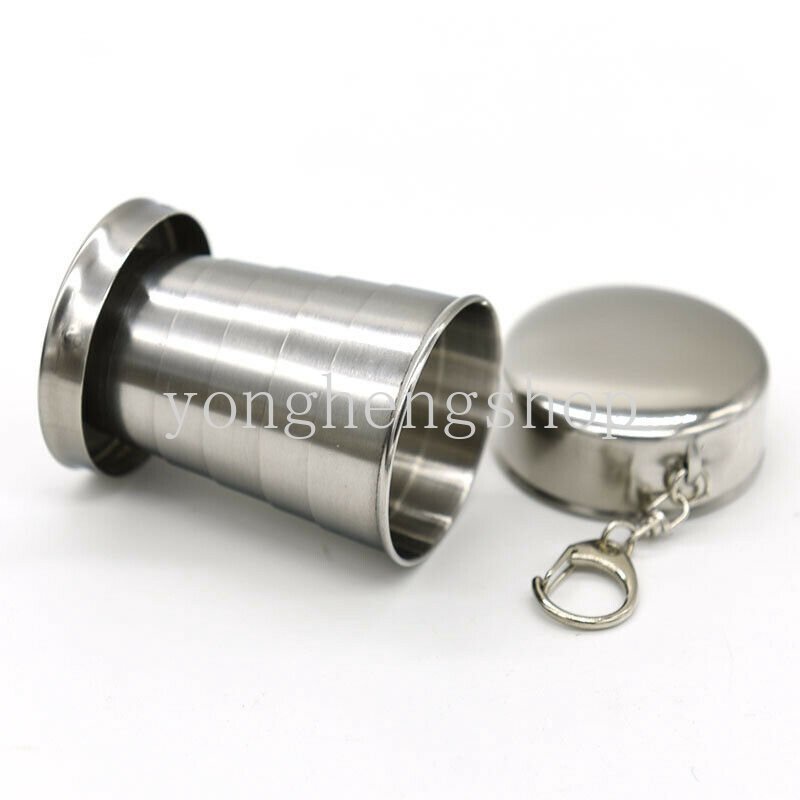 Cốc Nước 75ml Bằng Thép Không Gỉ Có Thể Gấp Gọn Kèm Móc Khóa Tiện Dụng Mang Theo Du Lịch / Cắm Trại
