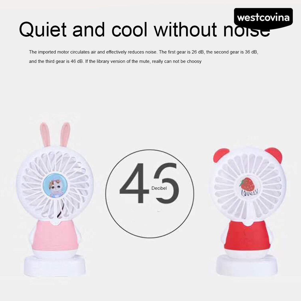 W🅢Quạt Làm Mát Mini Sạc Cổng USB 3 Tốc Độ Có Đèn LED Hình Gấu Dễ Thương