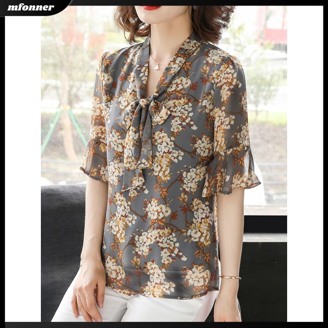 Áo Sơ Mi Tay Ngắn Cổ Chữ V Họa Tiết Hoa Phong Cách Retro Dành Cho Nữ