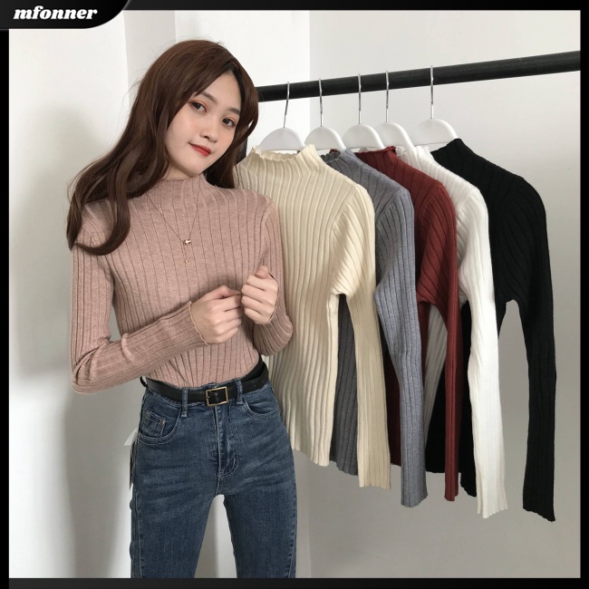 Áo Sweater Dệt Kim Cổ Lọ Màu Sắc Thanh Lịch Cho Nữ