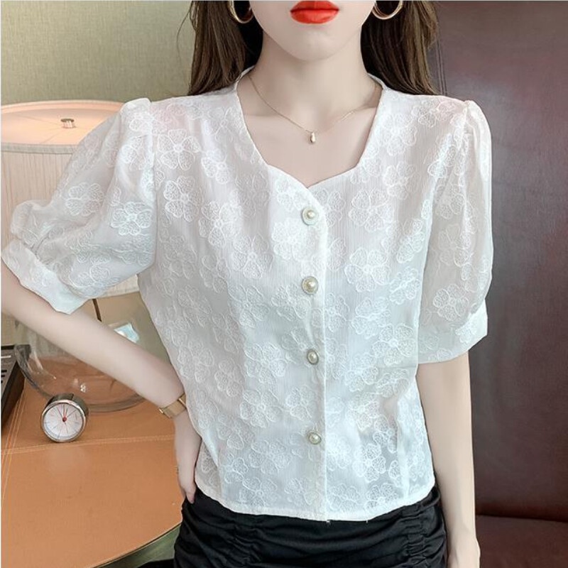 Áo Sơ Mi Chiffon Tay Ngắn In Họa Tiết Hoa Thời Trang Mùa Hè Phong Cách Hàn Quốc Dành Cho Nữ
