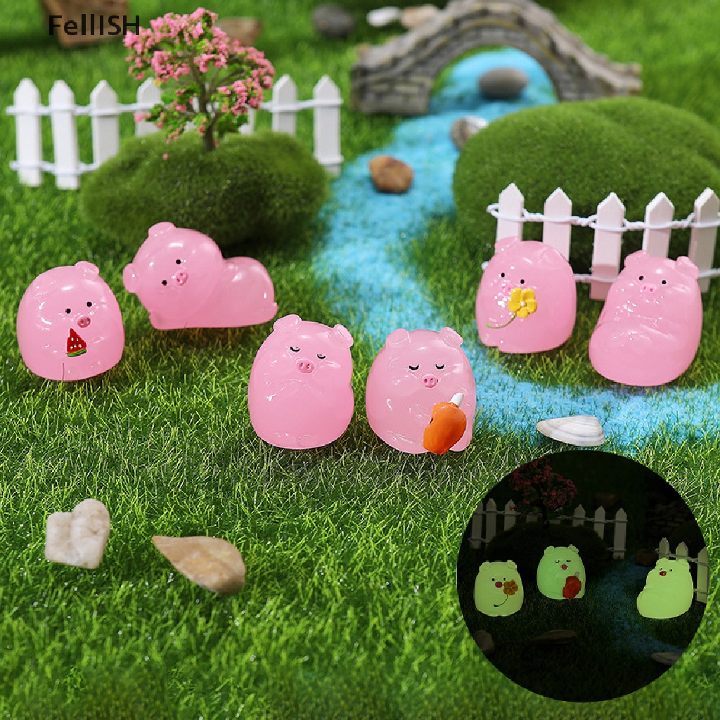 Mô Hình Chú Heo Mini Bằng Resin Màu Dạ Quang Sáng Tạo Trang Trí Tiểu Cảnh Sân Vườn 439br