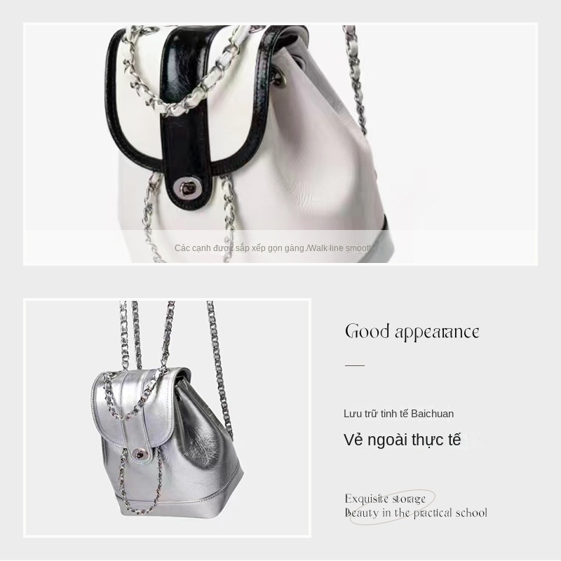 Ba Lô Mini Phối Dây Xích ,Thời Trang Hàn Quốc Phong Cách Thời Trang Mới 2023 Cho Nữ TTF805