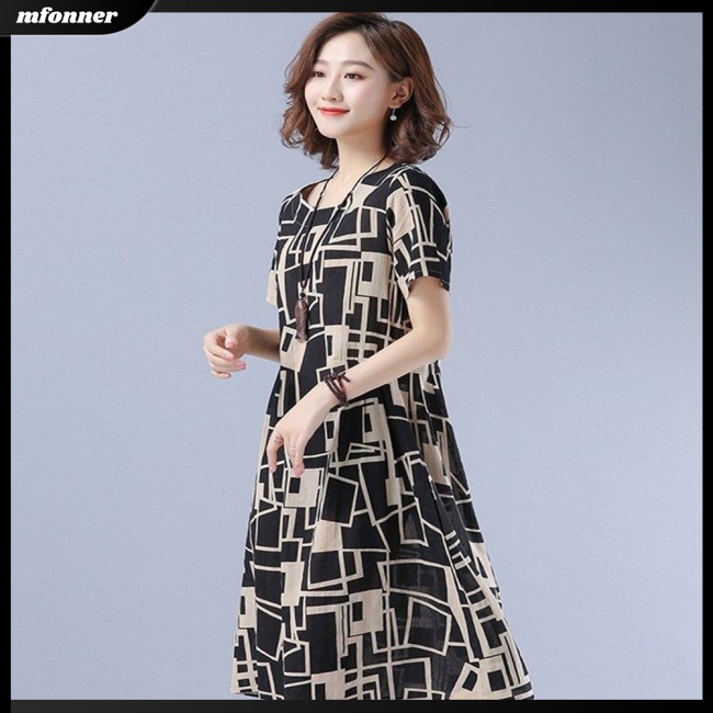 Đầm Midi Cổ Tròn Dáng Rộng In Họa Tiết Phong Cách Cổ Điển Thời Trang Cho Nữ