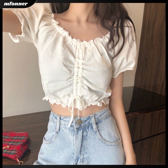 Áo Sweater Dệt Kim Tay Ngắn Hở Rốn Thời Trang Mùa Hè Cho Bạn Gái