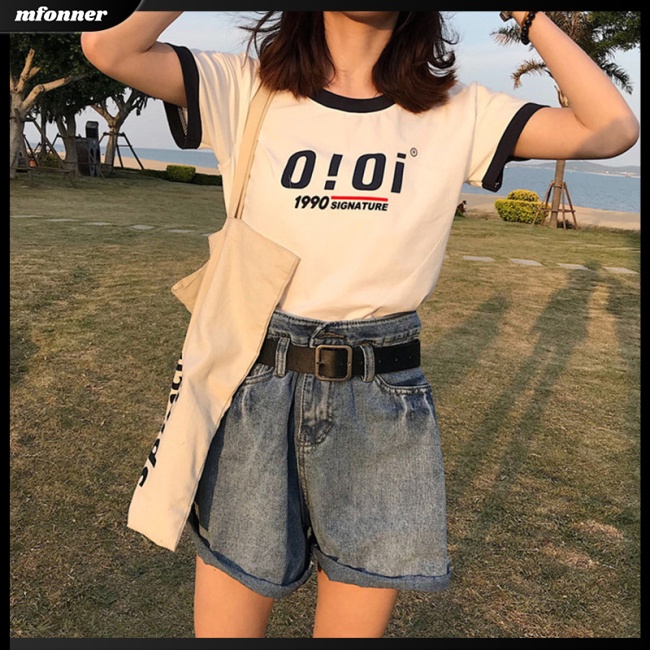 Áo Thun Tay Ngắn Cổ Tròn Dáng Rộng In Chữ Thời Trang Cho Nữ