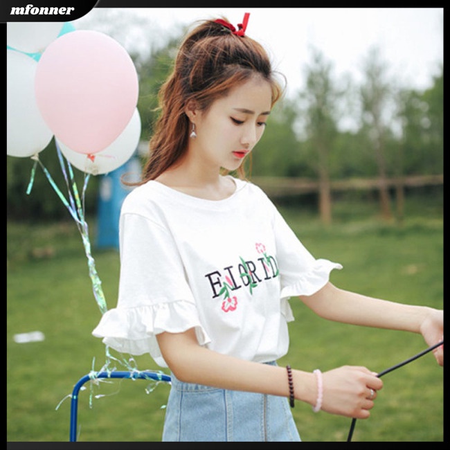 Áo Thun Tay Ngắn Dáng Rộng Thêu Chữ Thời Trang