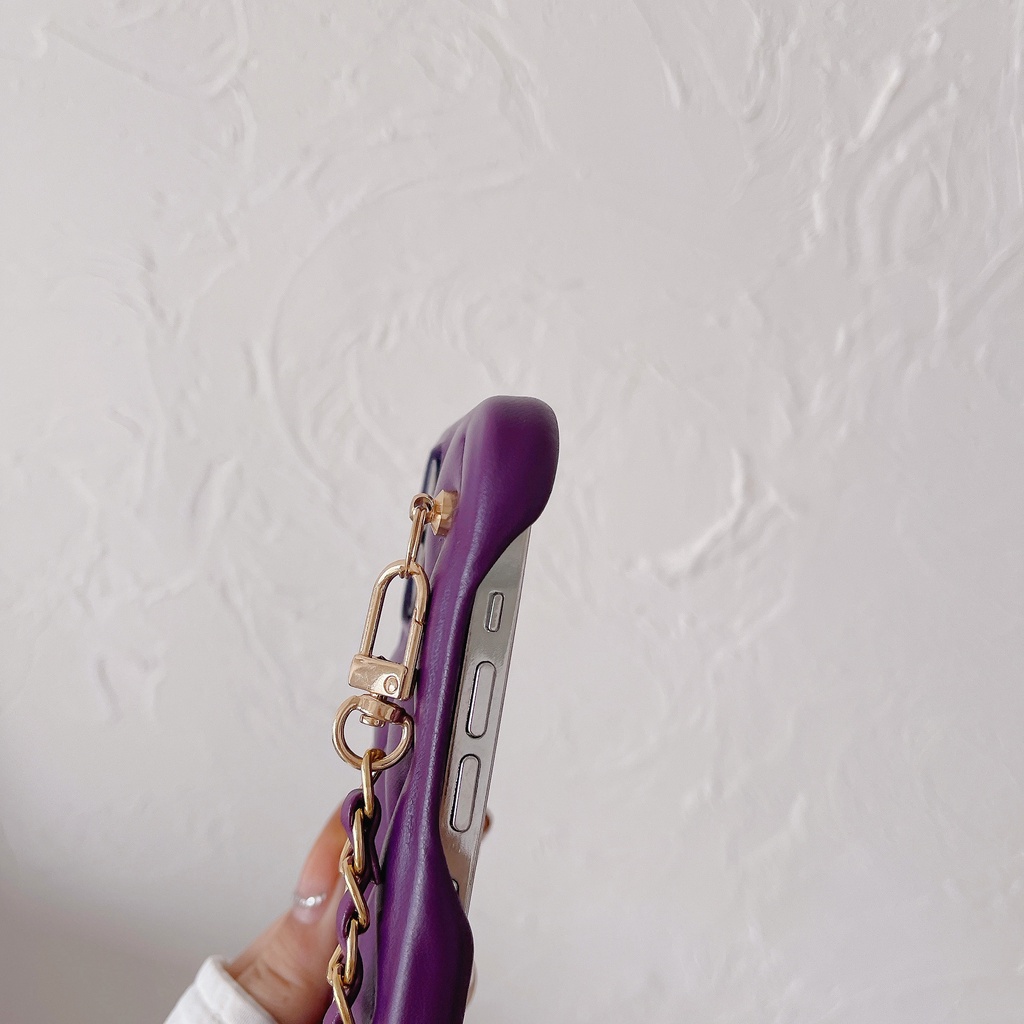 Ốp Điện Thoại Da Màu Tím Có Dây Đeo Chống Rơi Cho iPhone 12 11 Pro Max 12pro 11