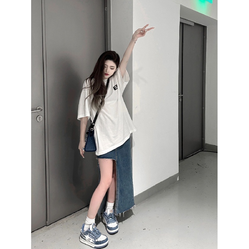 Chân váy jean Chữ A Lưng Cao Phong Cách Hong Kong Thời Trang Mùa Hè Cho Nữ