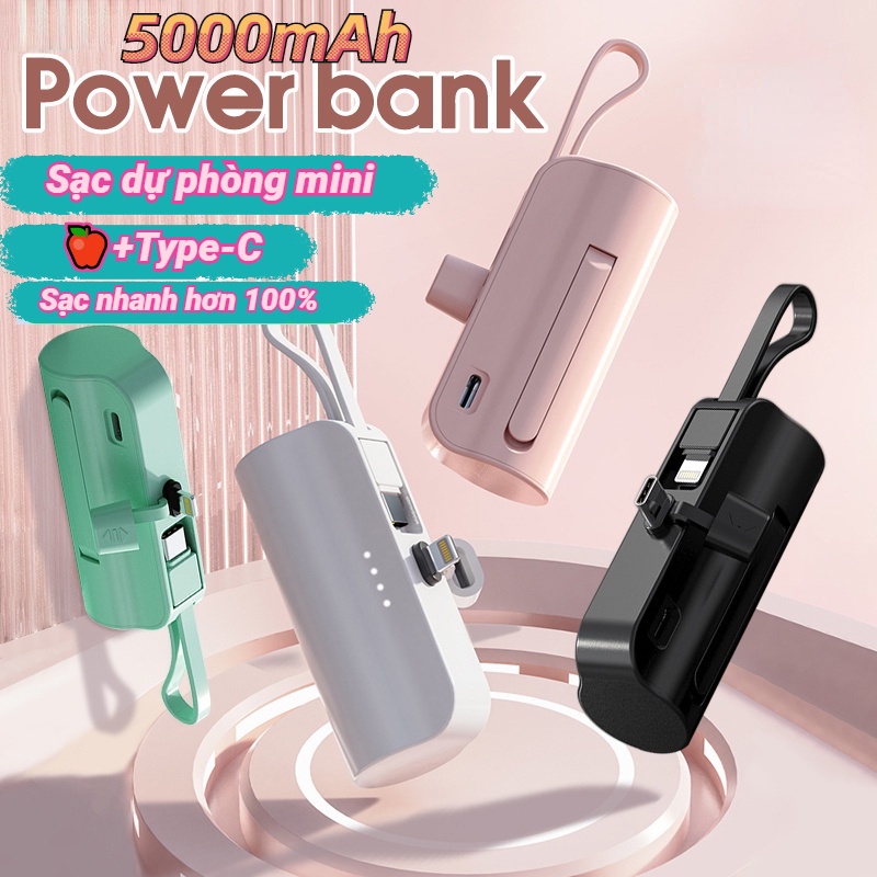 Mini Power Bank 5000mAh Điện Thoại Di Động Pin Dự Phòng Mini Sạc Nhanh Sạc 2in1