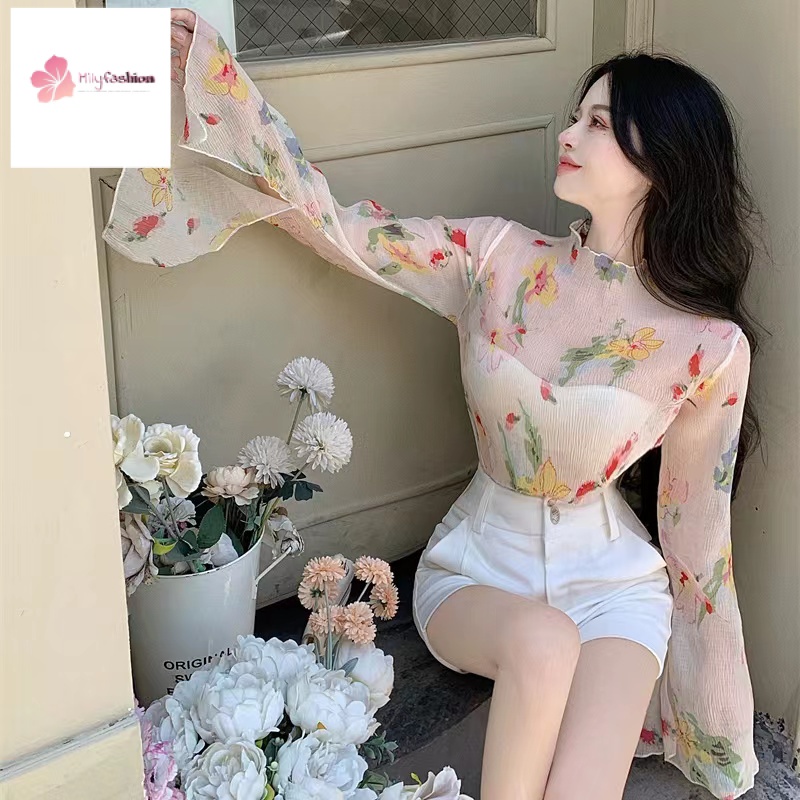 Áo Sơ Mi Chiffon Tay Dài Ống Loe Xẻ Tà Thời Trang Cho Nữ | BigBuy360 - bigbuy360.vn