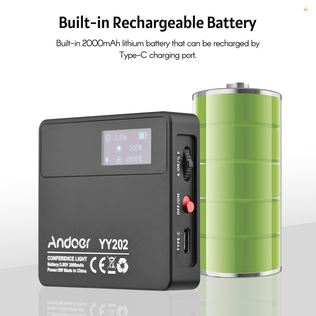 Đèn LED Trợ Sáng Andoer YY202 Bi 2500K-8500K Bằng Hợp Kim Nhôm Nhiều Màu Kèm Pin Đầu Bi Mini Tiện Dụng