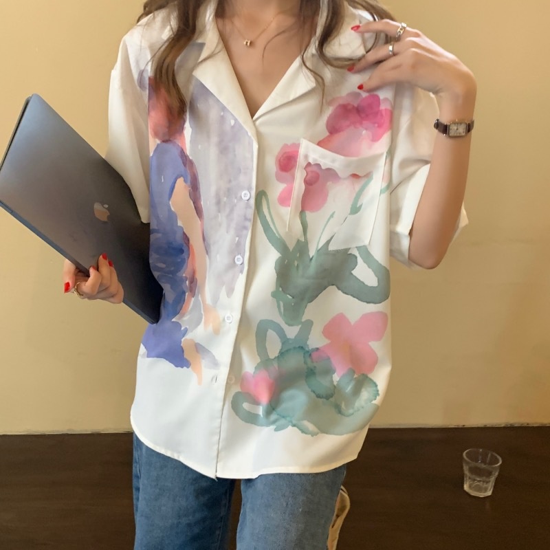 Áo Sơ Mi Tay Ngắn Dáng Rộng In Họa Tiết Thời Trang Cho Nữ