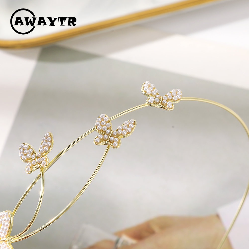 Băng Đô Cài Tóc Hình Bướm Bằng Hợp Kim Phối Ngọc Trai Đơn Giản Thời Trang Dành Cho Nữ