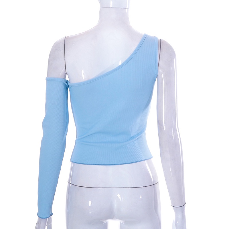 Weania Áo Thun Crop Top Một Vai Đính Đá Lấp Lánh Gợi Cảm Cho Nữ