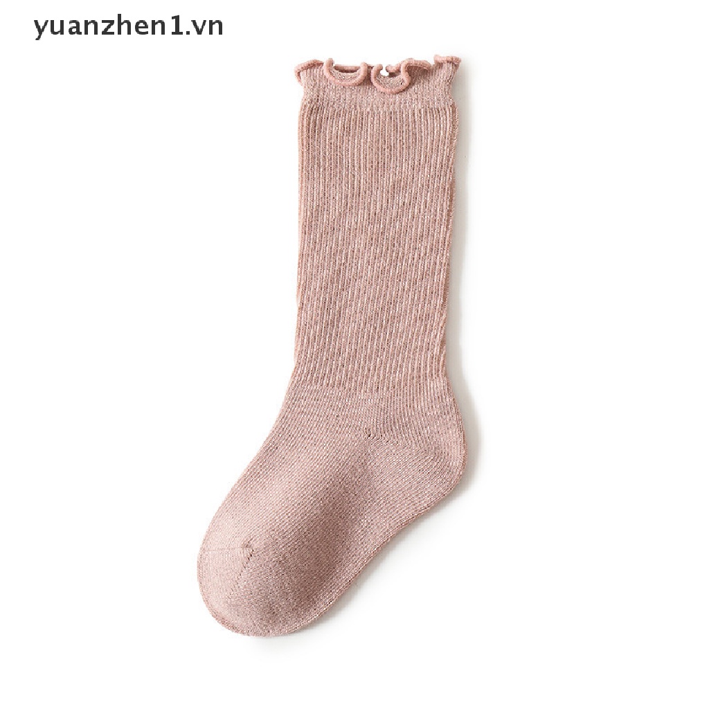 Tất Chân Cotton Cao Qua Gối Màu Trơn Dễ Thương Cho Bé Gái