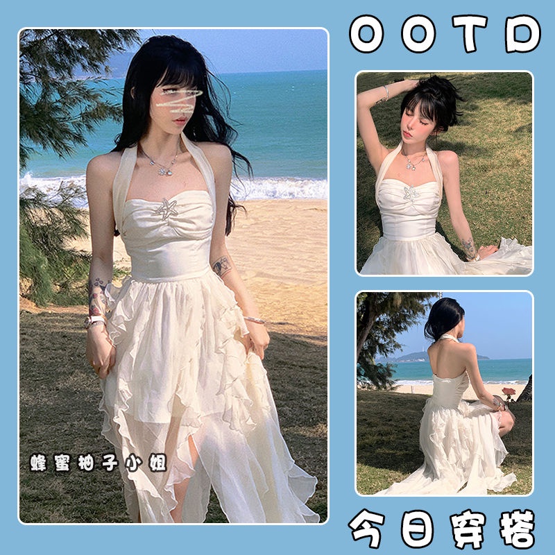 Đầm Công Chúa Hai Dây Dáng Dài Màu Trắng Thời Trang Mùa Xuân Xinh Xắn Cho Nữ