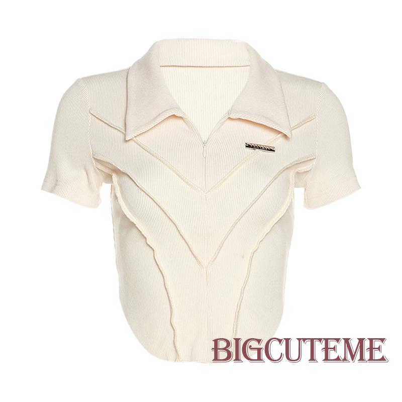 [] Áo Crop Top Dệt Kim Tay Ngắn Viền Độc Đáo Phong Cách Đường Phố Thời Trang Xuân Hè Đi Tiệc Thường Ngày Cho Nữ