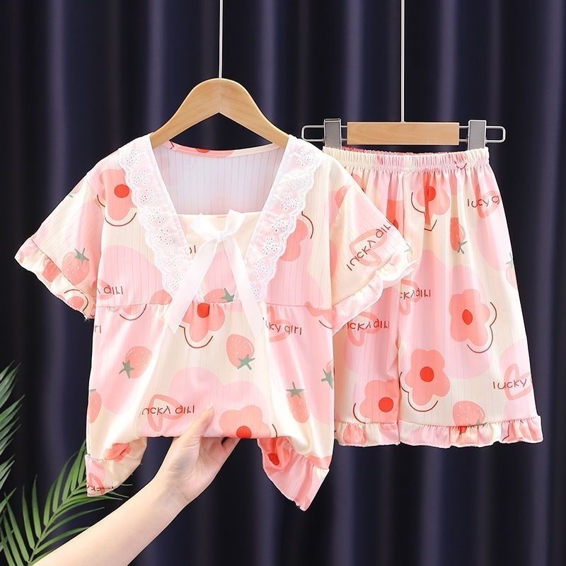 Bộ Đồ Ngủ Áo Tay Ngắn Phối Quần Short In Hoạt Hình Thời Trang Mùa Hè 2023 Cho Bé Gái