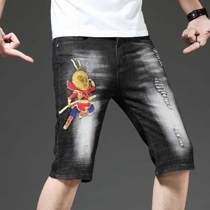 X Quần Short Denim Dáng Ôm Thêu Họa Tiết Thời Trang Dân Tộc Cho Nam 2021