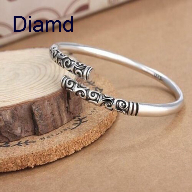 Vòng Đeo Tay Dạng Mở Màu Vàng / Bạc Làm Thủ Công Kiểu Thái Cho Nam & Nữ
