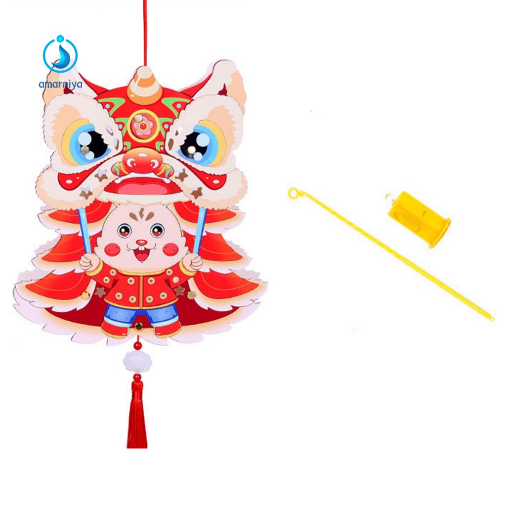 Lồng Đèn Hình Thỏ Hoạt Hình Màu Dạ Quang DIY Làm Quà Tặng Năm Mới Cho Bé