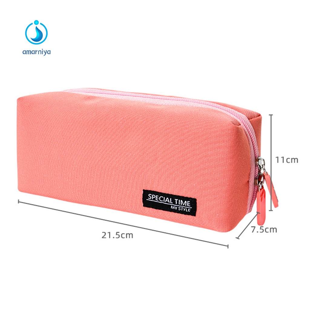 (Shop Amart) Túi Đựng Bút Bằng Vải Canvas Phối Lưới Có Dây Kéo