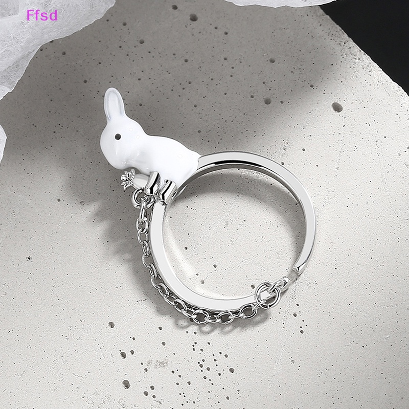 {Ffsd} Nhẫn Hở Mạ Bạc 925 Hình Thỏ Và Củ Cải Cá Tính Thời Trang Dự Tiệc Cho Nữ