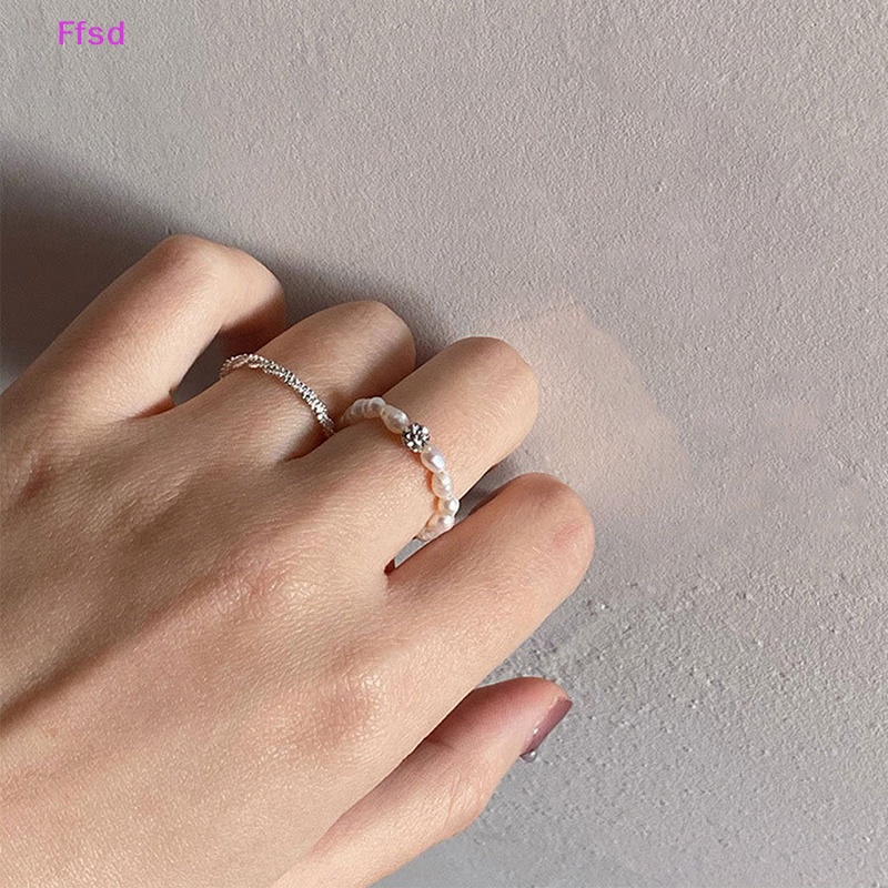 {Ffsd} Bộ 2 Nhẫn Mạ Bạc Đính Ngọc Trai Giả Lấp Lánh Phong Cách Hàn Quốc Dành Cho Nữ