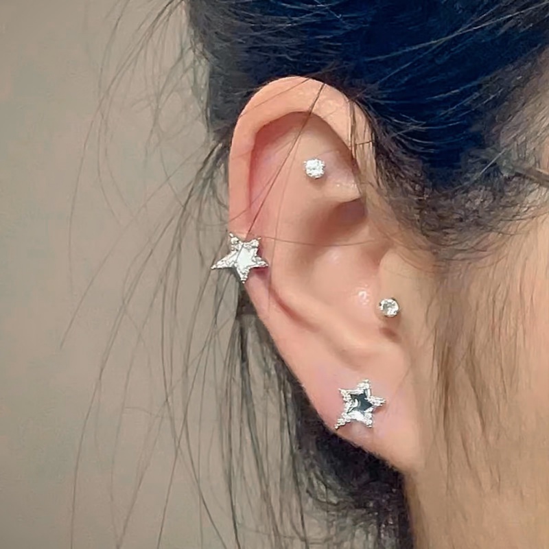 Bông Tai Ngôi Sao Năm Cánh Đính Đá Lấp Lánh Phong Cách Hàn Quốc Y2K