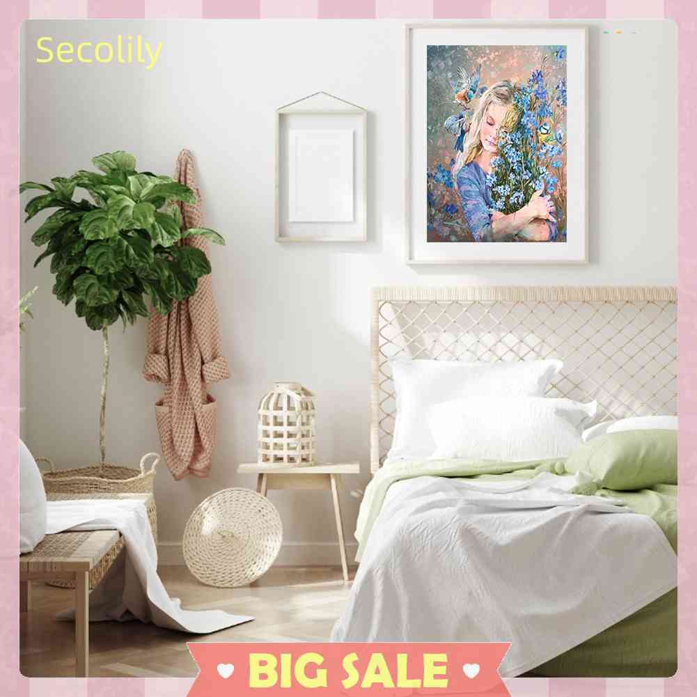 Tranh Sơn Dầu DIY Hình Cô Gái Và Hoa Dùng Để Trang Trí Nhà