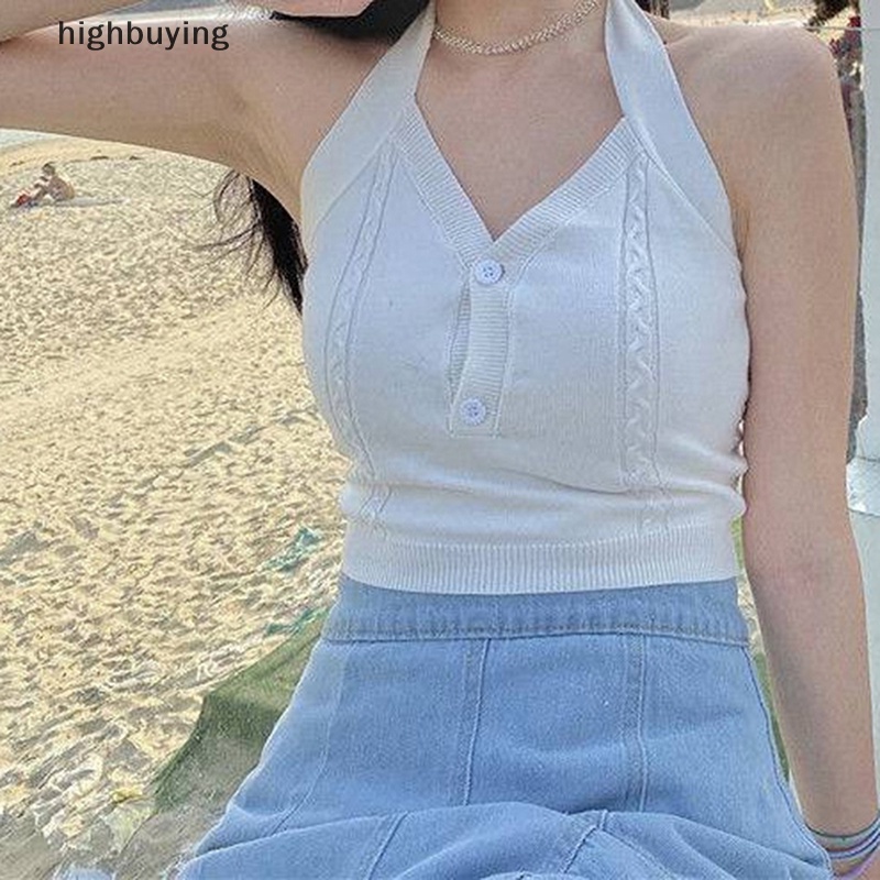 Áo Crop top Dệt Kim Y2k Không Tay Hở Lưng Phong Cách Vintage Gợi Cảm Cho Nữ