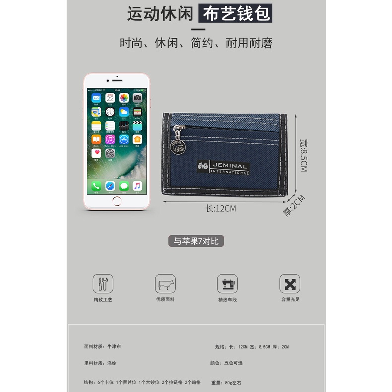 Ví Canvas Gấp Dáng Ngắn Có Khóa Kéo Thời Trang Cho Nam