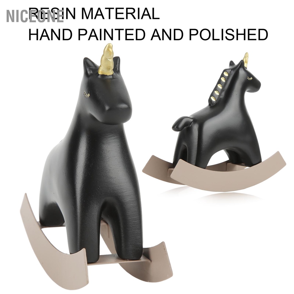 NiceOne  Tượng ngựa bập bênh màu đen nhỏ 13.5x4.5x14.5cm/5.3x1.8x5.7 Điêu khắc trang trí thủ công cho kệ phòng