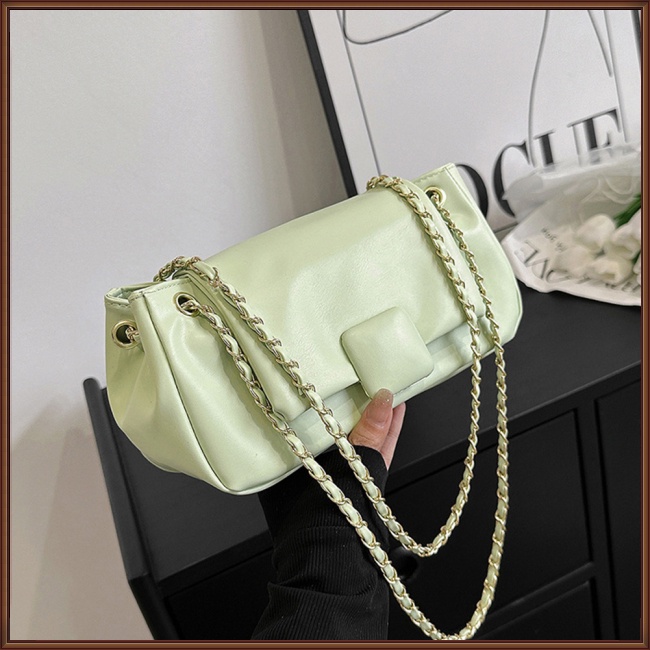 Túi Đeo Chéo Da Pu Màu Trơn Phối Dây Xích Thời Trang Cho Nữ