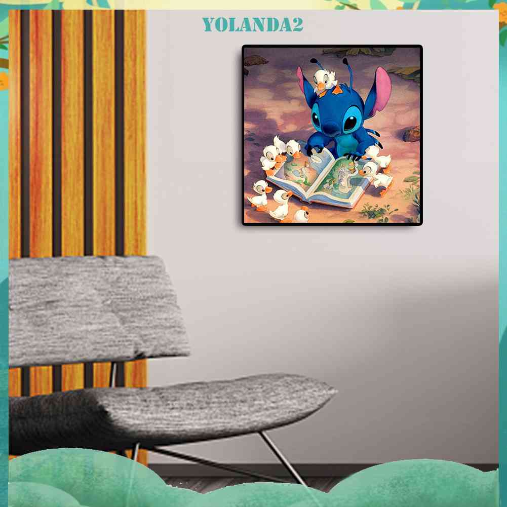 Bộ Tranh Đính Kim Cương Toàn Bộ Hình Vẽ Vịt Và Stitch Trang Trí Nhà Cửa