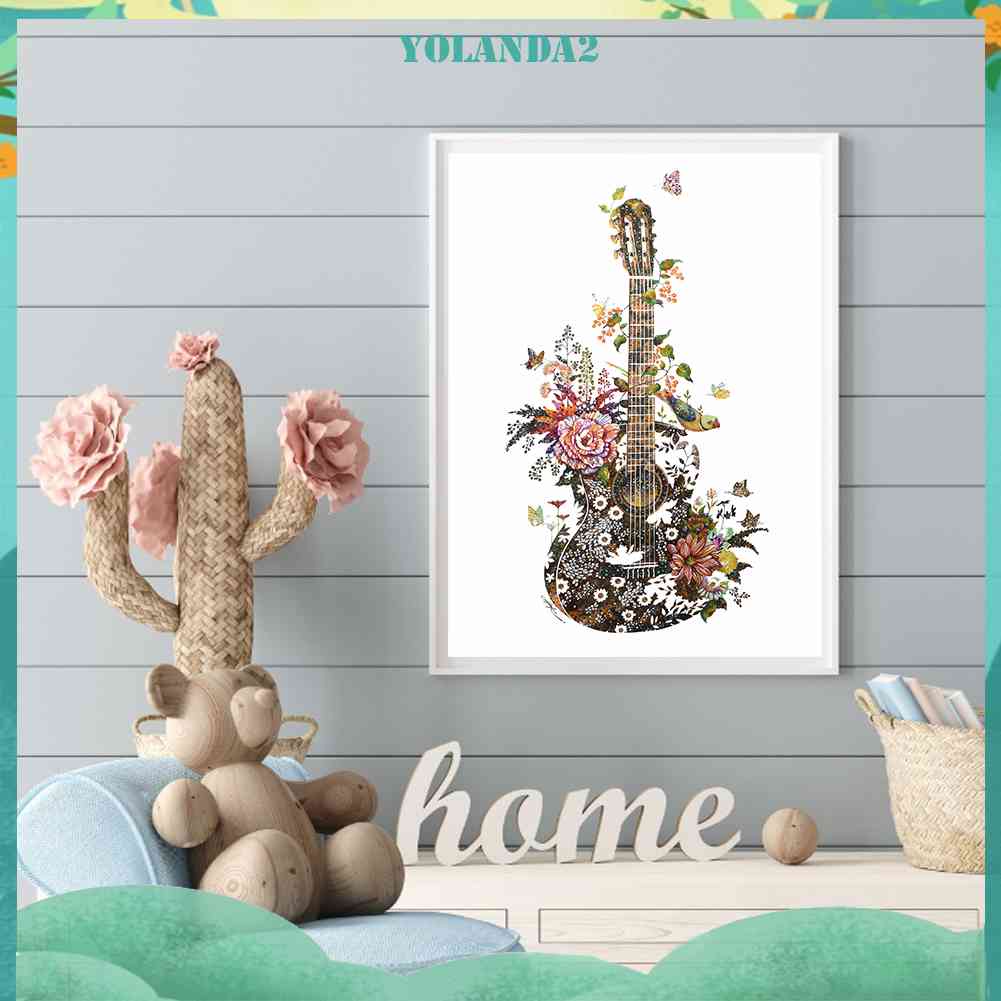 Tranh Đính Đá Kim Cương Toàn Bộ 5D DIY Hình Vẽ Đàn Ghita Và Hoa