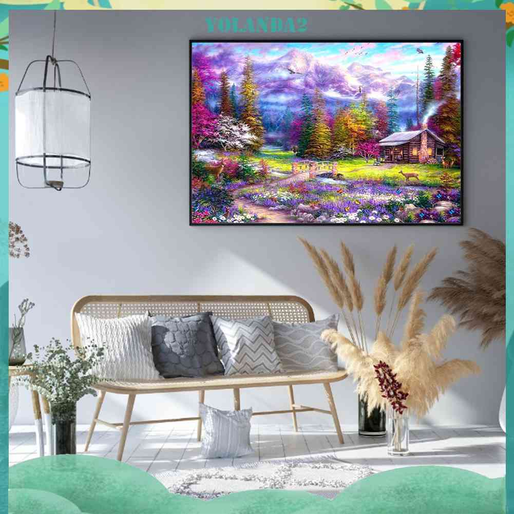 Bộ Tranh Đính Đá 5D Tự Làm Toàn Diện Họa Tiết Khu Vườn Tím Trang Trí Nhà Cửa