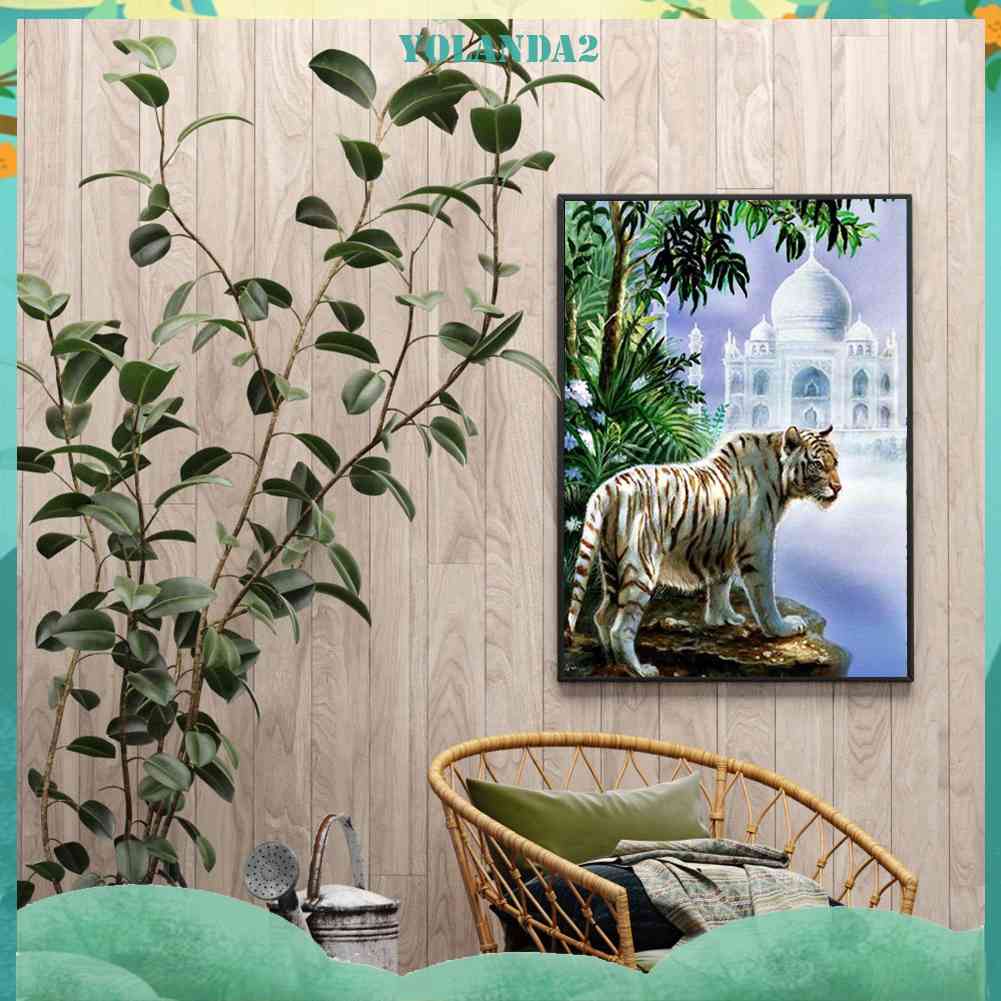 Bộ Tranh Đính Đá 5D DIY Hình Chú Hổ Trắng Độc Đáo Trang Trí Nhà Cửa