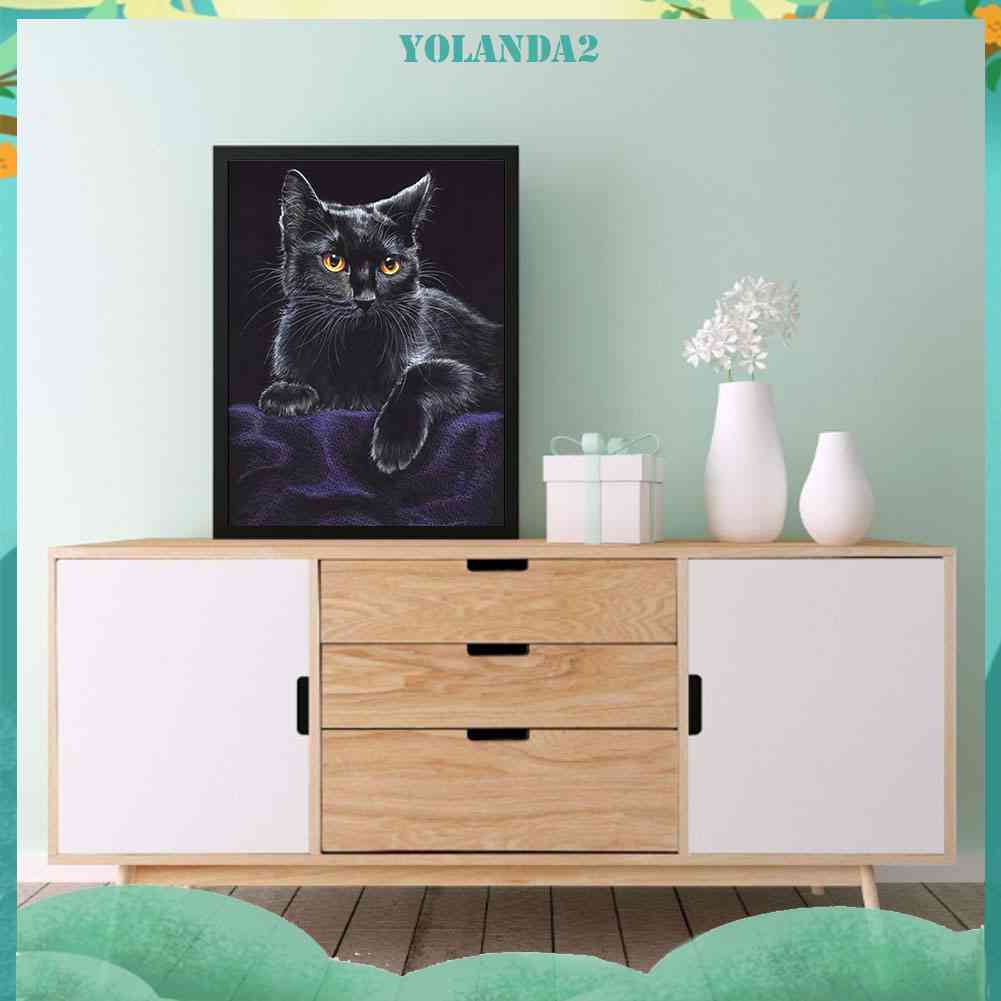 Bộ Tranh Đính Đá Tự Làm Hình Chân Dung Mèo Đen Độc Đáo