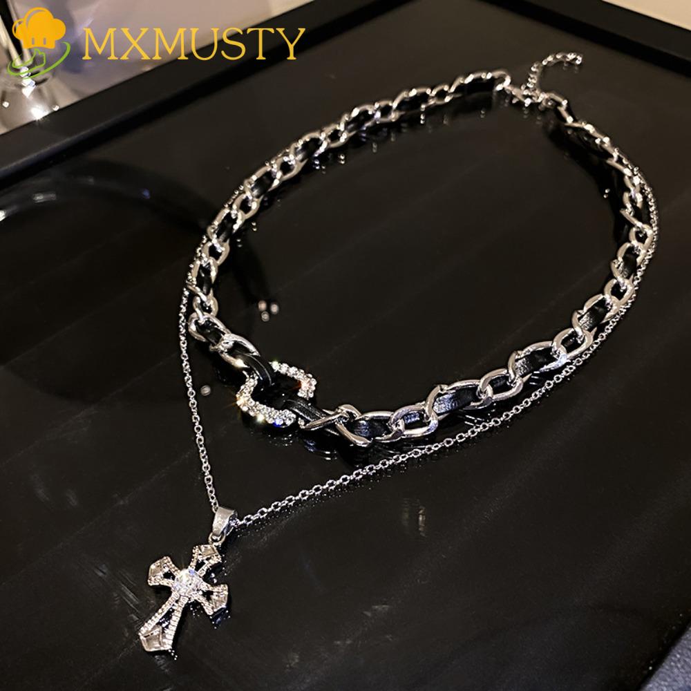 Vòng Cổ Choker Bằng Thép Titan Hai Lớp Mặt Thánh Giá Thời Trang Cho Nữ MXMUSTY Y2k