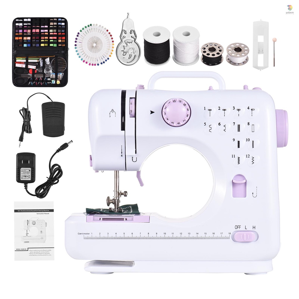 Bàn Đạp Chân Máy May Gia Dụng Đa Năng 2 Tốc Độ Điều Chỉnh Được 12 Khâu Có Đèn LED + 172 Phụ Kiện Bằng Da Dành Cho Người Mới Bắt Đầu