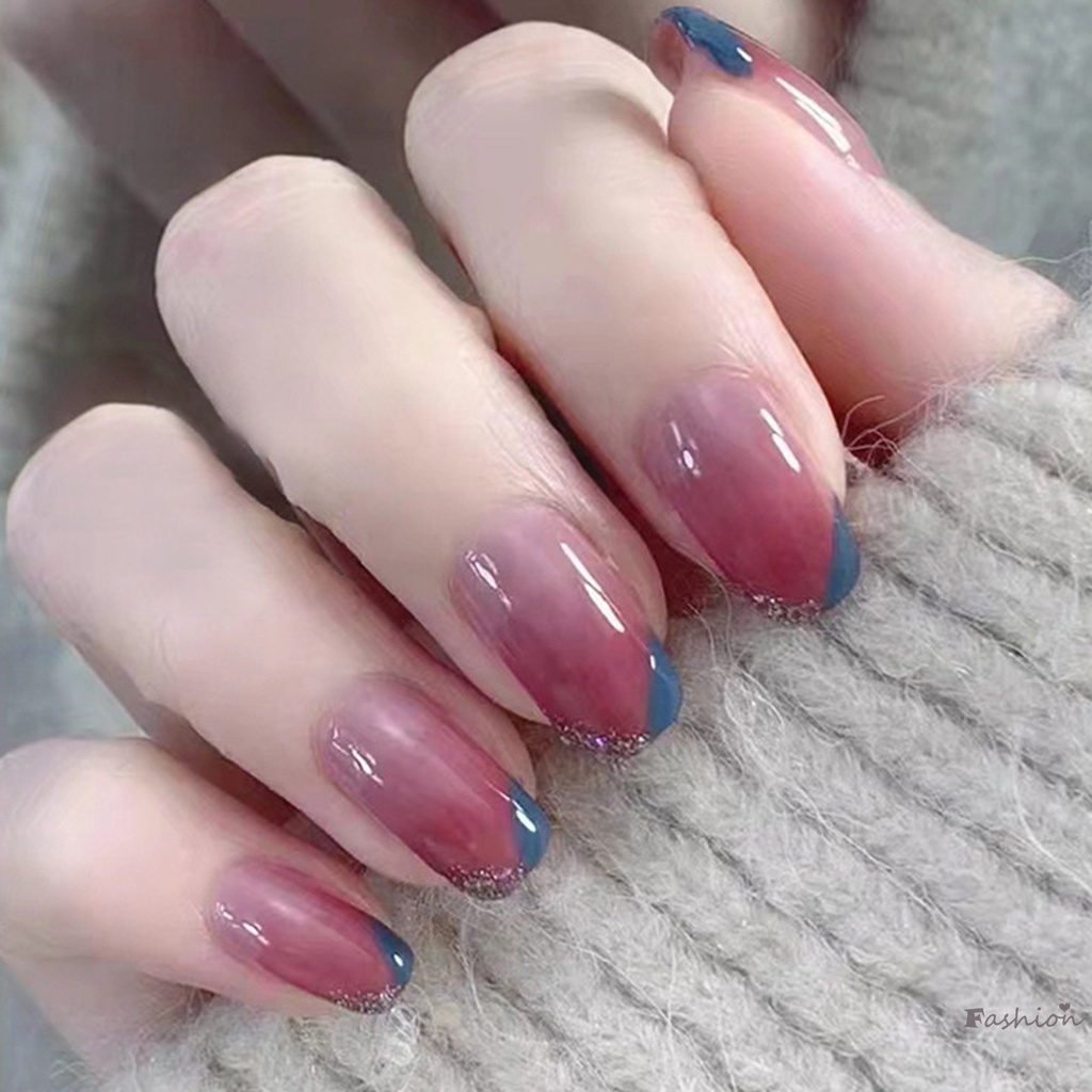 Móng Tay Giả Ngắn Hình Tròn Dạng Nhấn Phong Cách Pháp