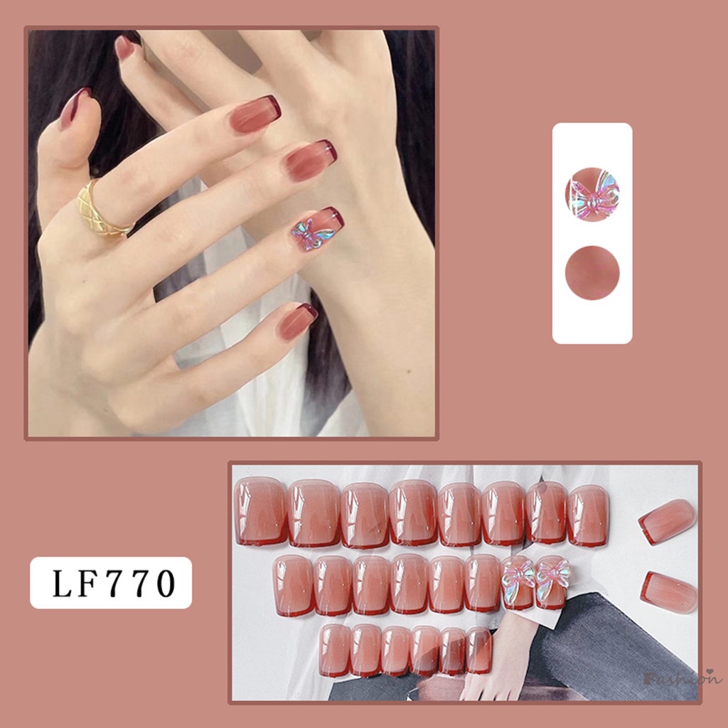 Bộ Móng Tay Giả Màu Hồng Đính Nơ Xinh Xắn