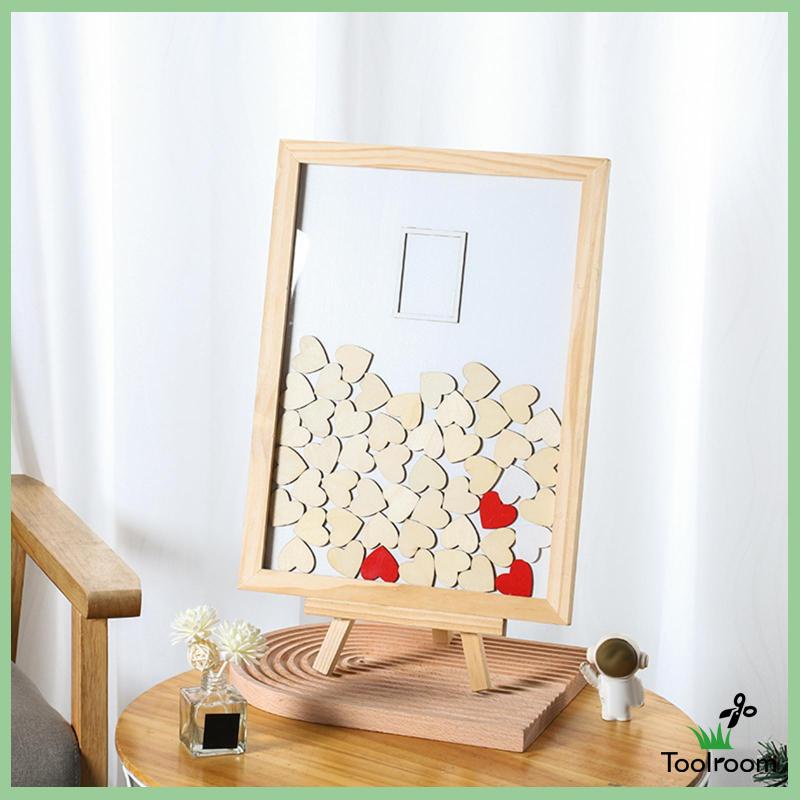 Sách Ký Tên Bằng Gỗ Hình Trái Tim Kèm 80 Tấm Trang Trí Tiệc Cưới