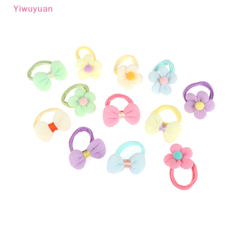 Bộ 6 Dây Cột Tóc Cao Su Co Dãn Đính Nơ / Hoa Mới Cho Bé Gái